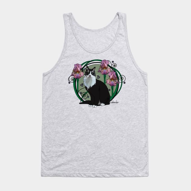 Black and White Cat with Irises 2 Tank Top by avondalealley